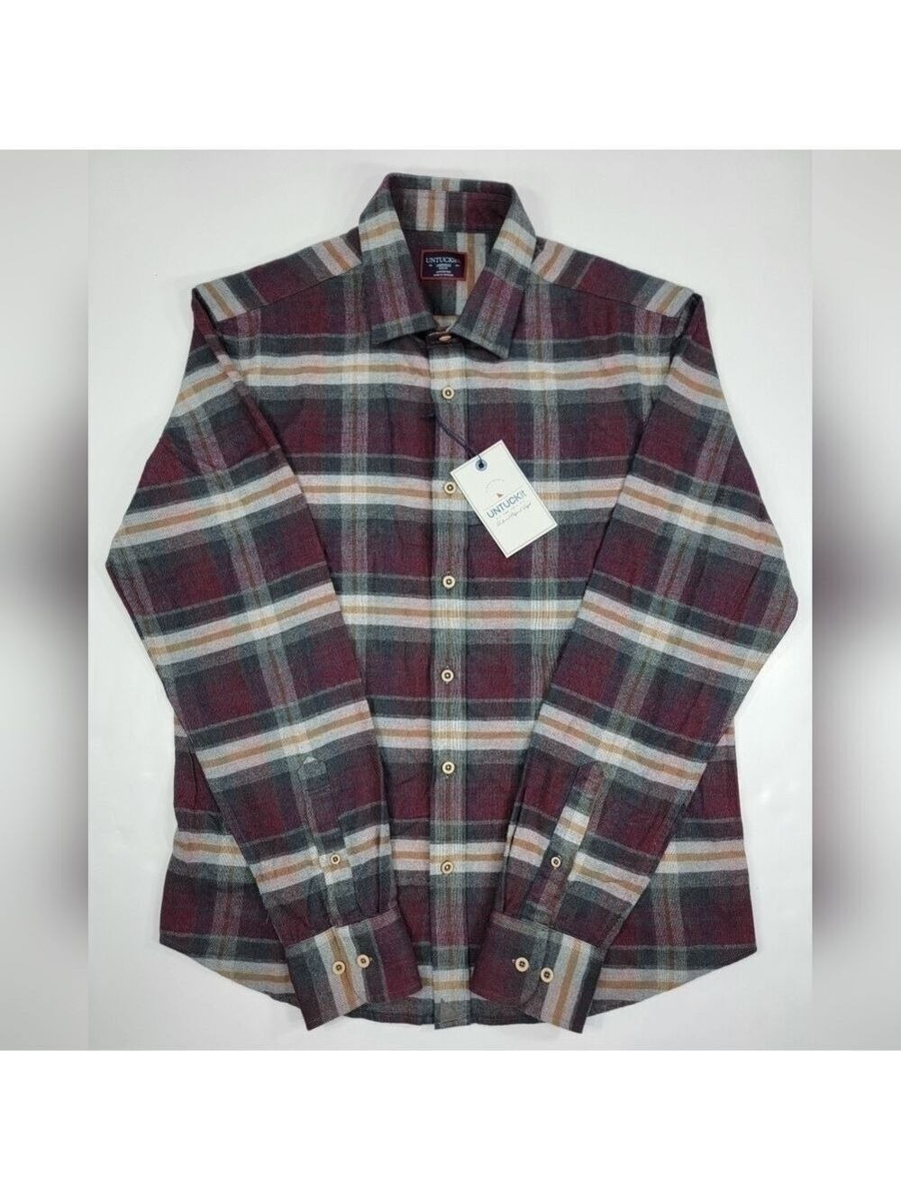 NEW UNTUCKit Flannel Greyton Shirt Gray Red Plaid Men's Medium Slim Fit NWT